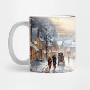 Oil Painting of a Victorian Village at Christmas - Landscape Mug